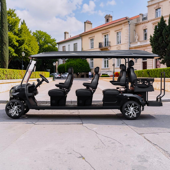 Jet Black 8-Seater Electric Golf Cart - 48V 206Ah Extended-Range Lithium