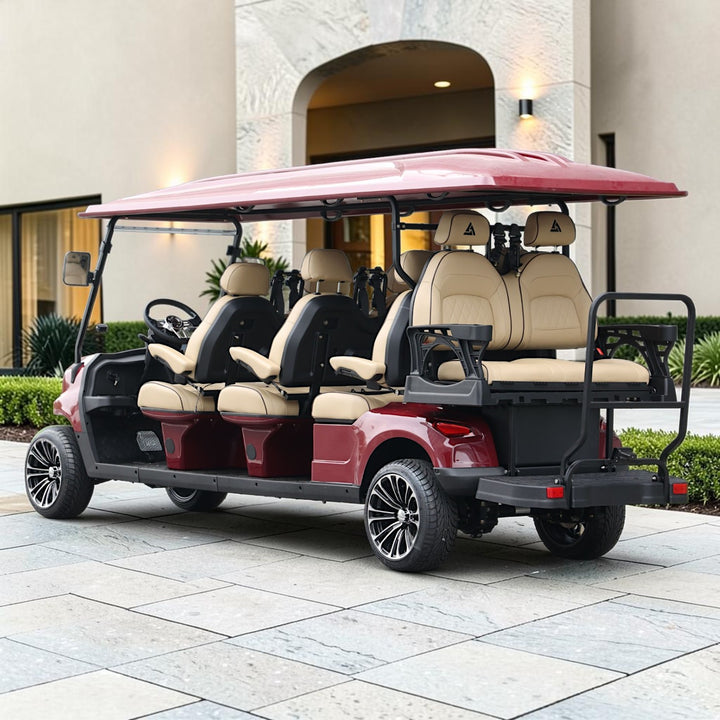 Wine Red 8-Seater Electric Golf Cart | 48V 206Ah Extended-Range Lithium | Beige Seats